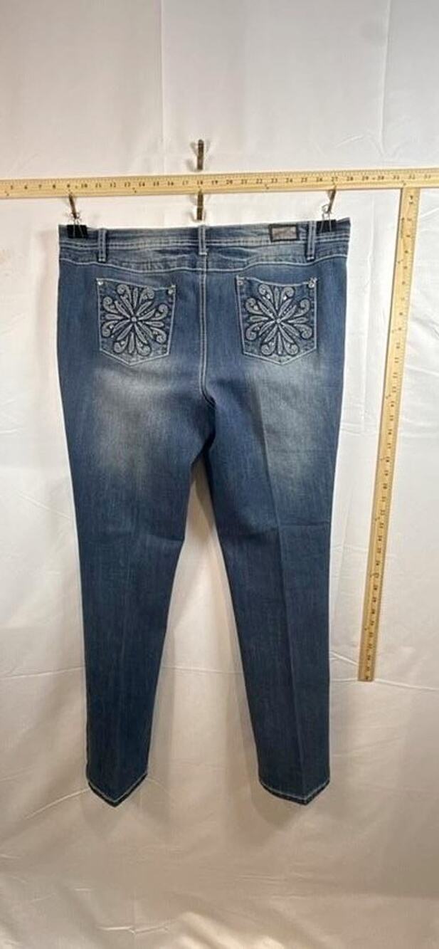 Earl Jean Womens 16 Skinny Jeans Rhinestone Embroidered Pocket Stretch Denim L